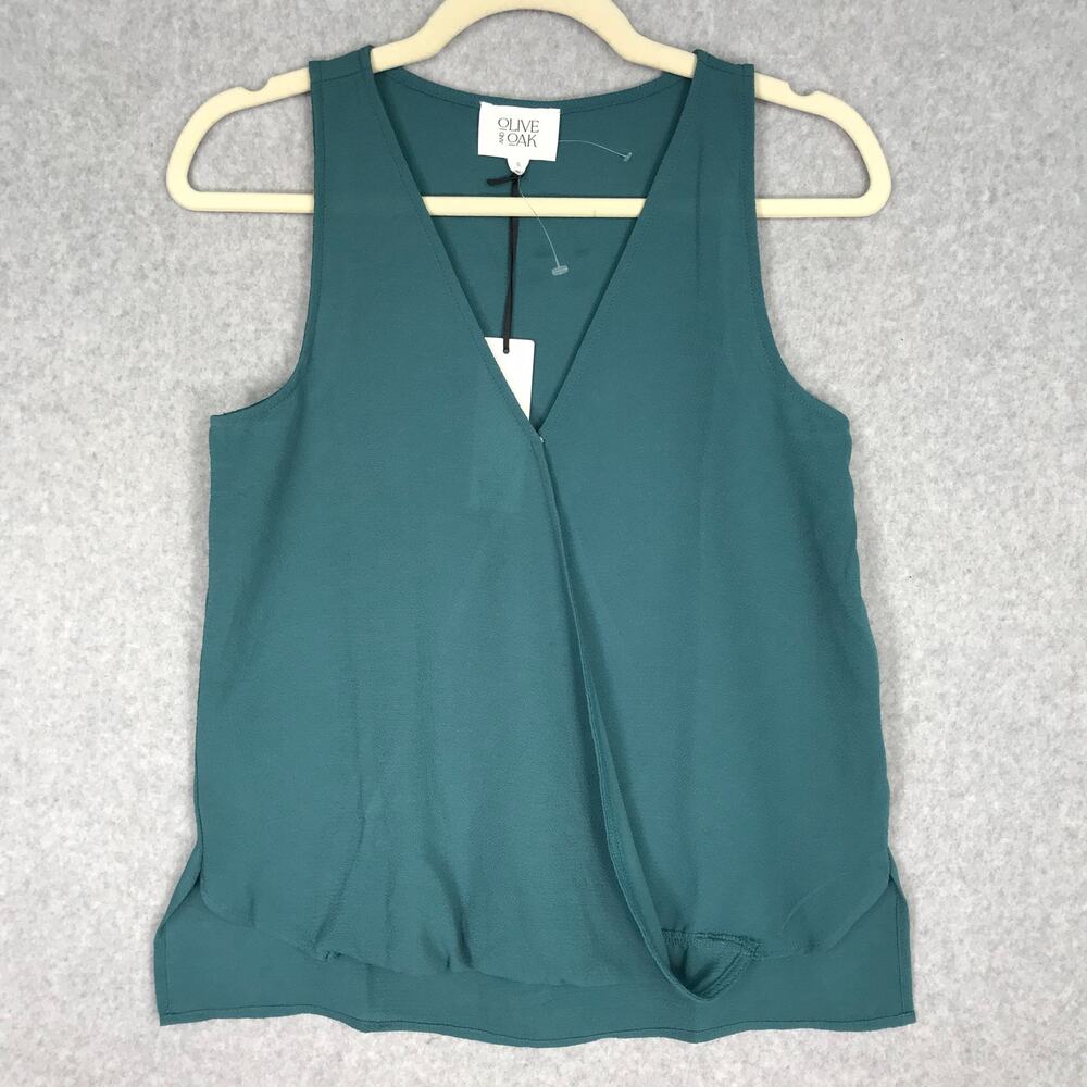 Olive Oak Top Women Small Blue Blouse Tank Wrap Drape Flowy Career Church Preppy